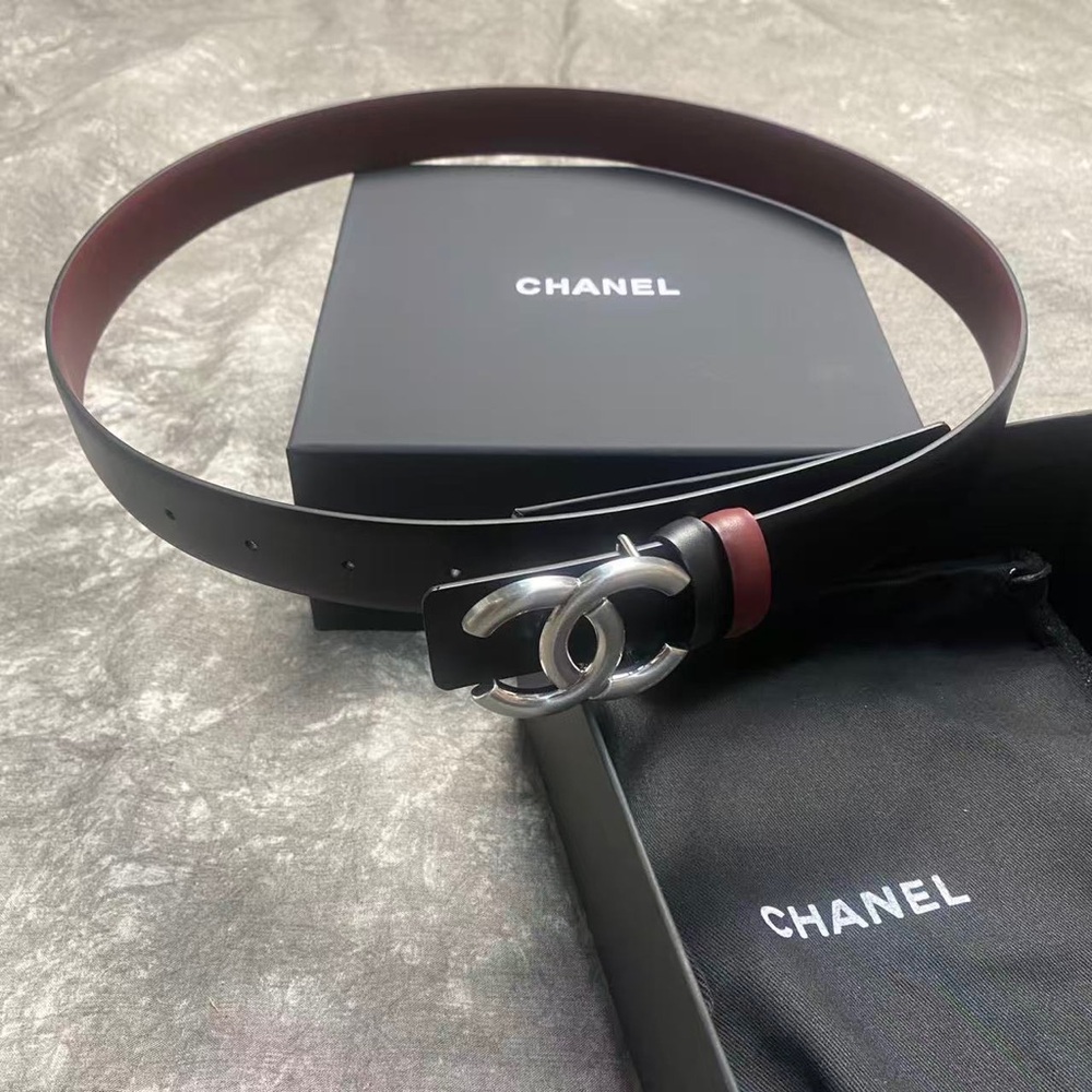 ✨ New Chanel Reversible CC Logo Leather Belt Black Burgundy 85cm/34in